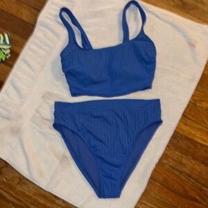 Blue Ribbed Bikini Set